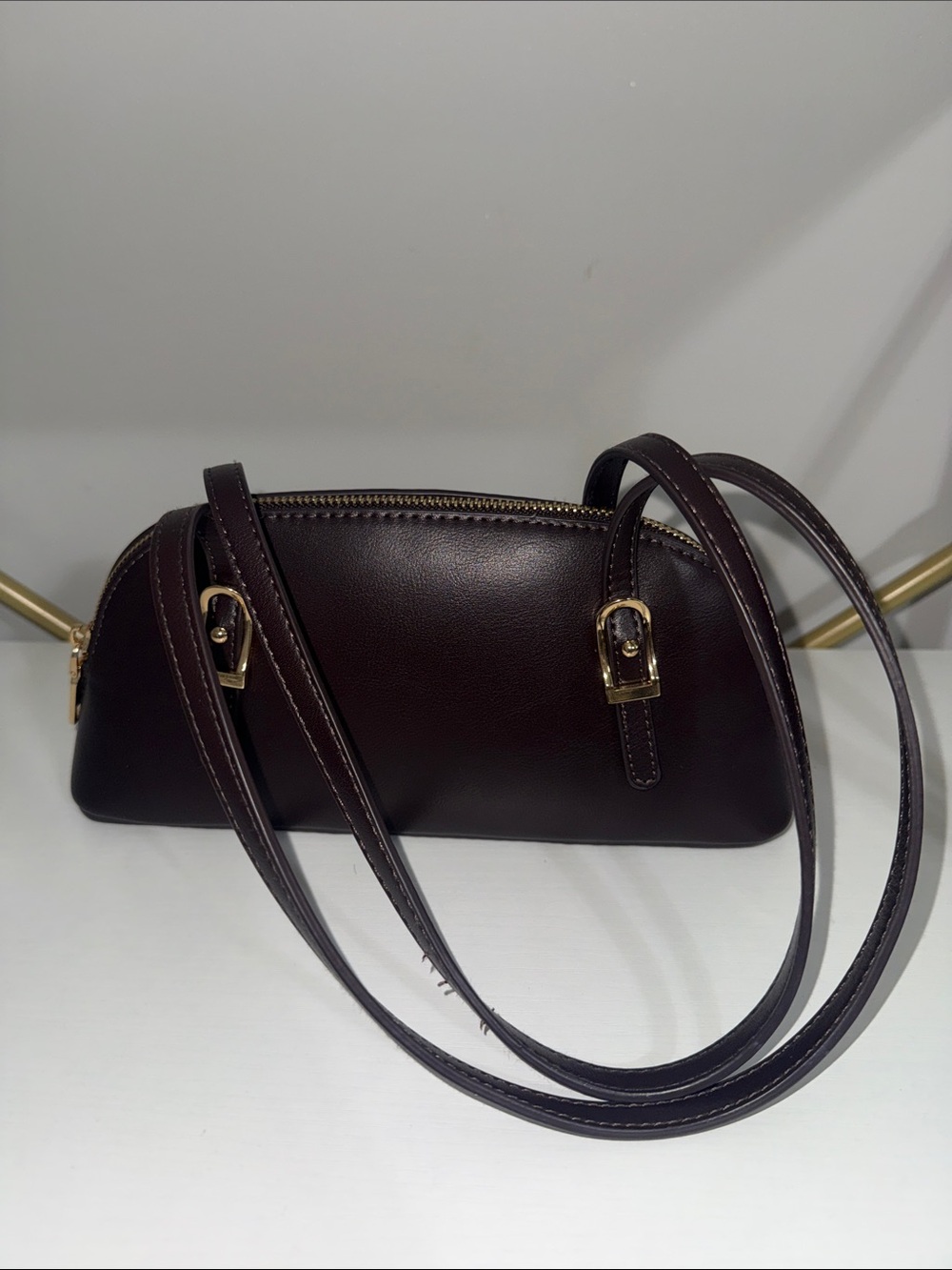 Classic Espresso Brown Leather Shoulder Bag - Everyday Chic